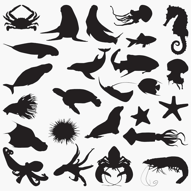 Zee dieren silhouetten