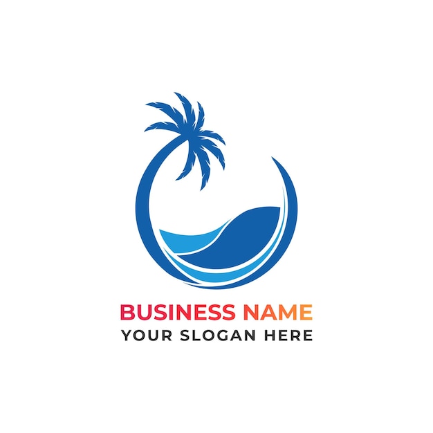zee en natuur-logo. palmboom logo. zee strand logo ontwerp. eiland logo reizen buiten logo ontwerp