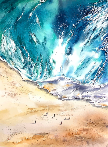 Vector zee oceaan golven strand aquarel illustratie textuur achtergrond abstract