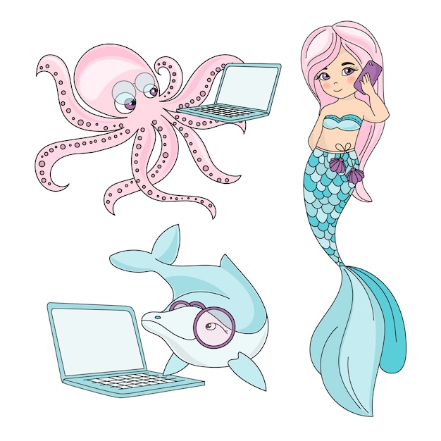 Vector zee reizen clipart kleur vector illustratie instellen zee creatures