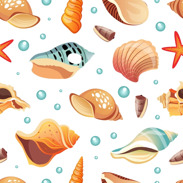 Zee schelpen naadloos patroon zomertijd ontwerp element kan worden gebruikt voor stof print behang verpakking vector illustratie