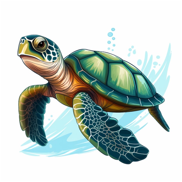 Zee schildpad vector illustratie geïsoleerd op witte achtergrond Zee schildpadda in cartoon stijl