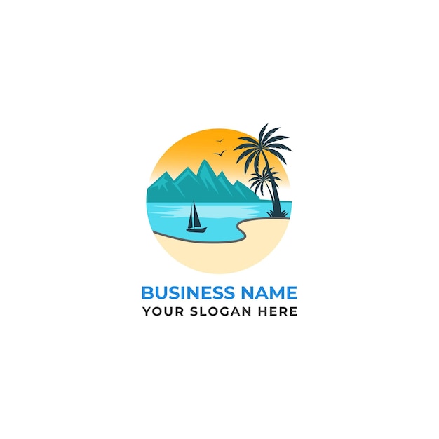 zee strand, natuur, pruimenboom logo ontwerp, strand logo, tour logo.island logo ontwerp. zee logo