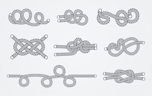 Zee touw knopen en lussen instellen vector illustratie geïsoleerd