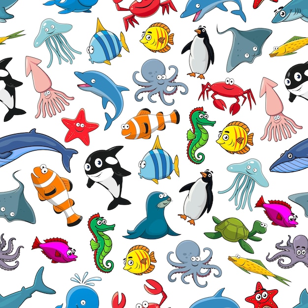 Zee vissen dieren cartoon vector naadloze patroon
