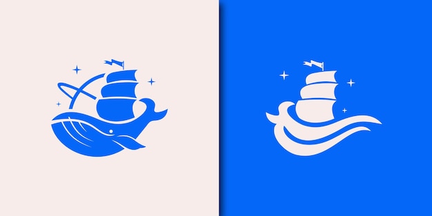 Zee walvis schip logo ontwerp