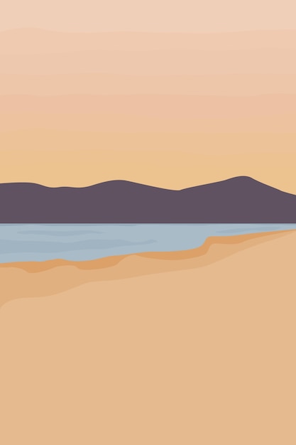 Vector zee zomer strand lanscape. toerisme illustratie