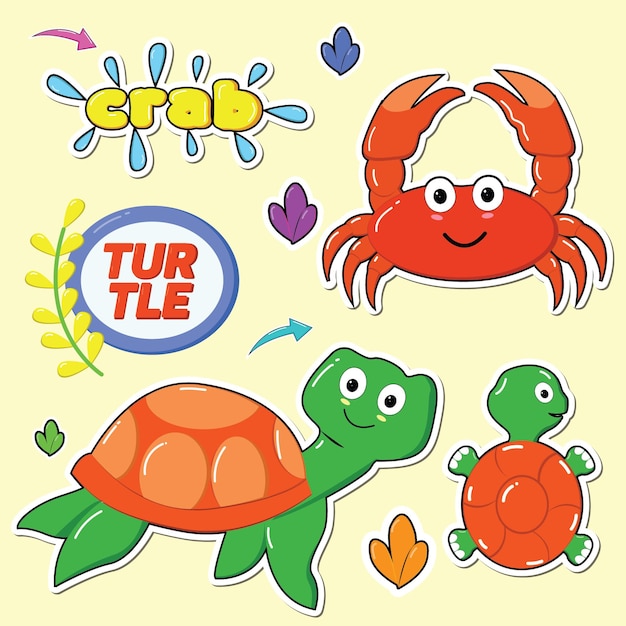 Zeedieren Schildpad en krabben Stickers collectie