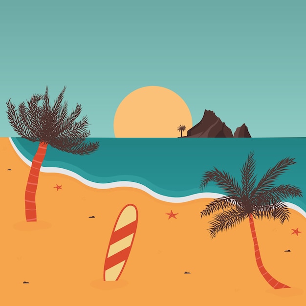 Vector zeegezicht zonsondergang op een tropisch strand vector illustratie