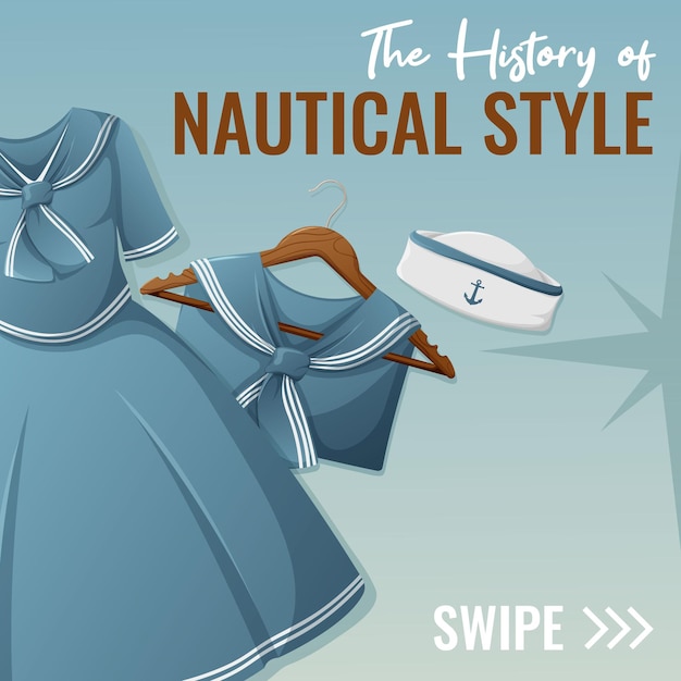 Zeekleding en uniforme jurk matroos kraag hoed vector illustratie geschiedenis van nautische stijl