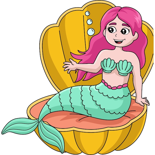 Zeemeermin zittend in een shell cartoon gekleurde clipart