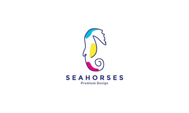 Zeepaardjes lijnen kunst kleurrijke logo ontwerp vector symbool pictogram illustratie