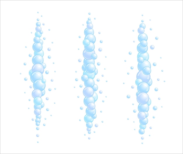 Zeepbellenverdeler set. Verticaal schuimdecoratie-element. Blauwe zeepsop cloud grens collectie. Vector