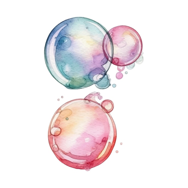 Zeepbubbels Waterverf Illustratie met de hand getekend Kleurige vectorillustratie geïsoleerd op witte achtergrond