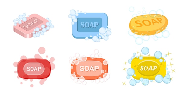 Zeepstaaf met schuimicoon in platte stijl Cosmetisch product voor hygiënische vectorillustratie op geïsoleerde achtergrond Toiletterij tekens bedrijfsconcept
