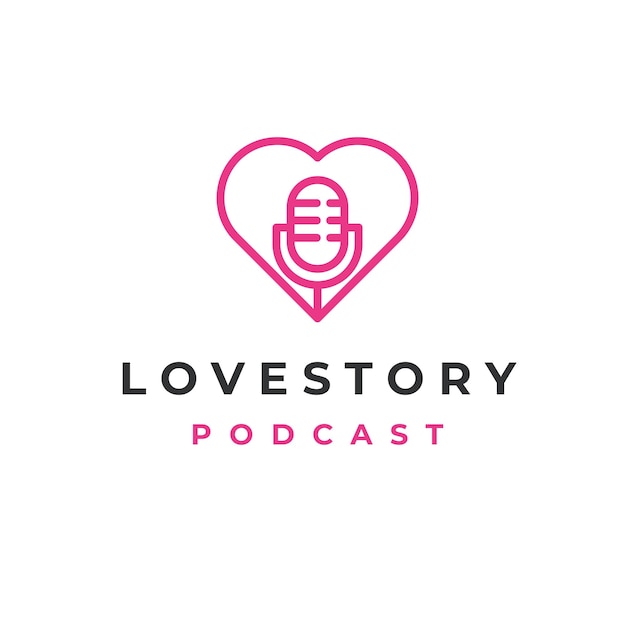 Zeer fijne tekeningen Liefde hartsymbool met microfoon voor podcast logo-ontwerp