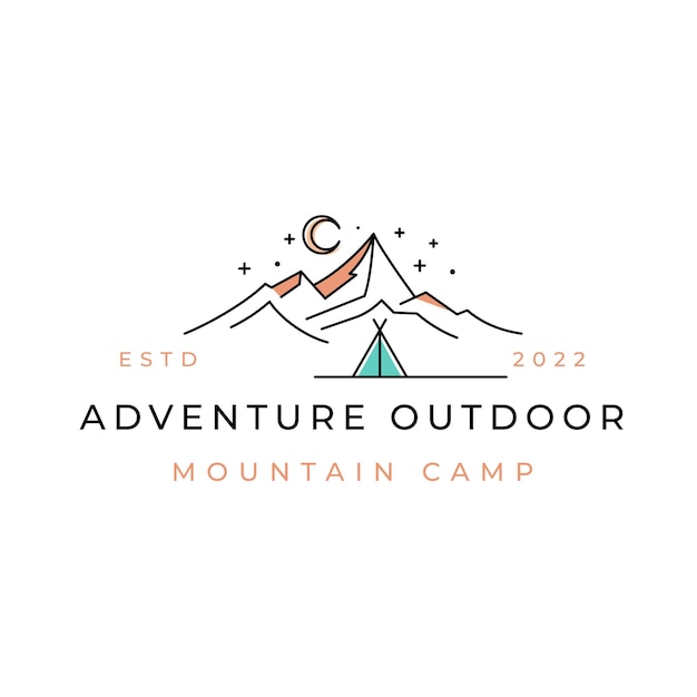 Zeer fijne tekeningen Mountain Summer camping logo ontwerp vector