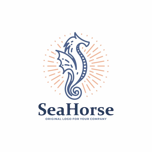 Vector zeer fijne tekeningen sea horse logo ontwerpsjabloon.
