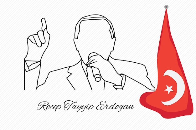 Vector zeer fijne tekeningen van de turkse grote leider recep tayyip erdogan