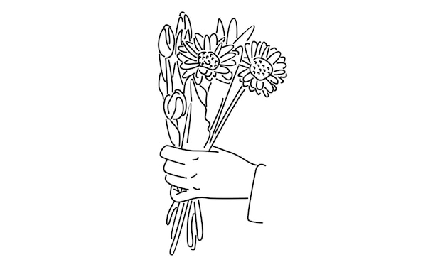 Zeer fijne tekeningen van hand met bloem vectorillustratie