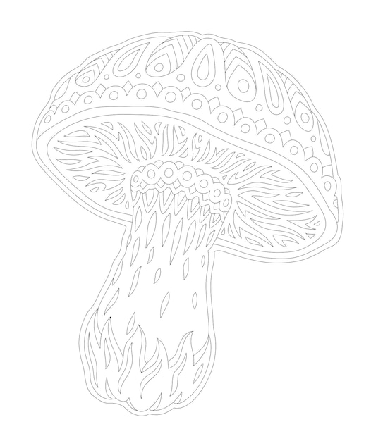 Zeer fijne tekeningen voor het kleuren van een boek met geïsoleerde paddenstoel