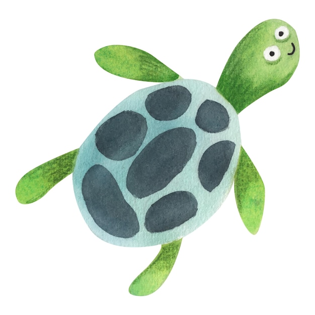 Zeeschildpad Aquarel illustratie in cartoon stijl