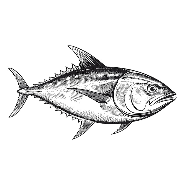 Zeevis tonijn vintage gegraveerde tekening vector