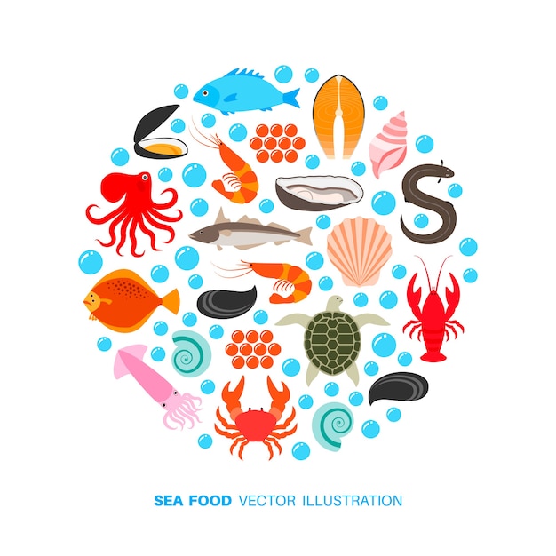 Vector zeevruchten en vis pictogrammen.