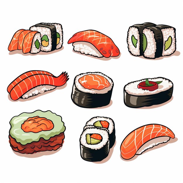 Vector zeevruchten illustratie sushi voedsel vector japans vis rijst menu aziatisch restaurant zalm c