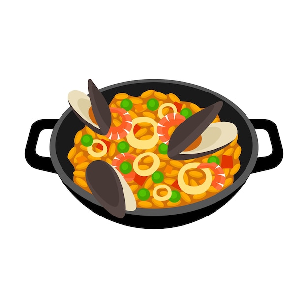 Vector zeevruchten paella vectorillustratie traditionele spaanse keuken schotel