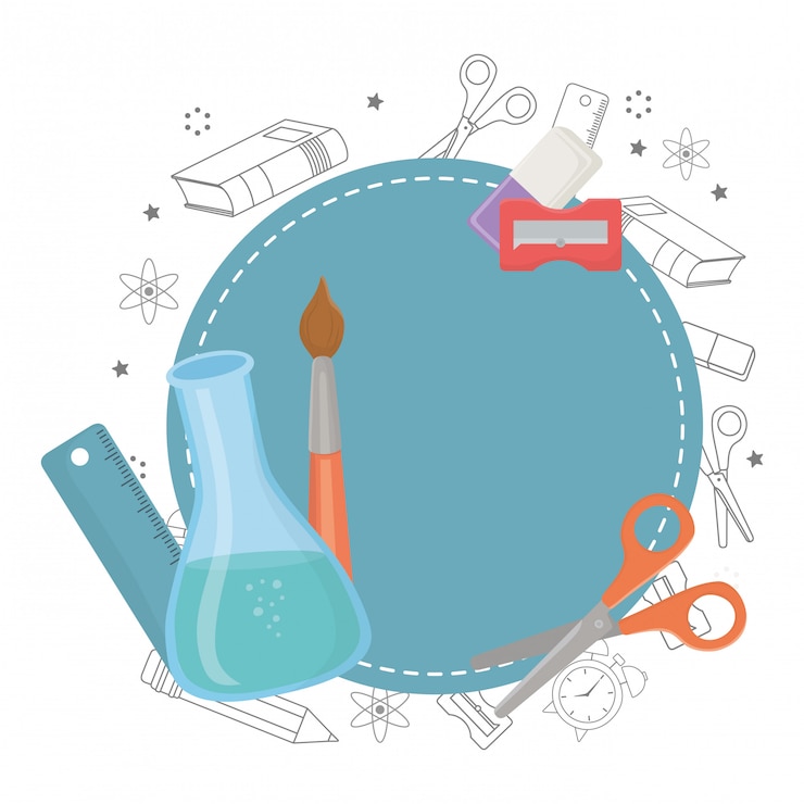 Vector zegel stempel en schoolbenodigdheden ontwerp