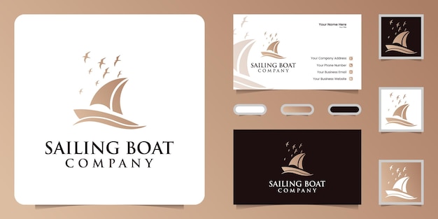 Zeilboot en vliegende vogel silhouet logo ontwerp inspiratie