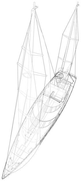 Zeilboot geïsoleerd op wit technische wireframe vector weergave van d