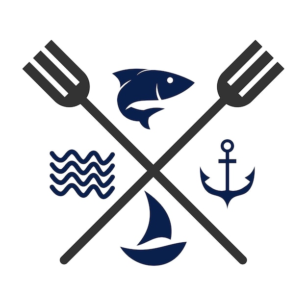 Zeilboot visrestaurant logo Pictogram Illustratie Merkidentiteit