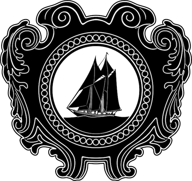 Zeilboot zwart design met barok frame handgemaakt silhouet