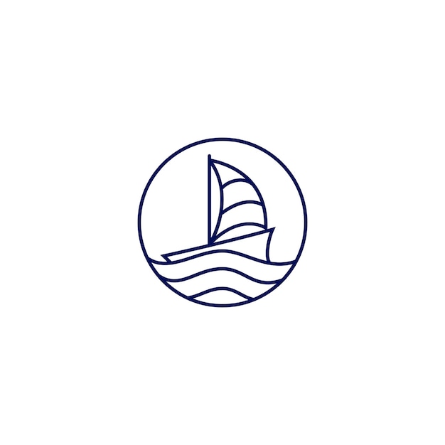 zeilschip lijntekeningen logo ontwerp met cirkelframe