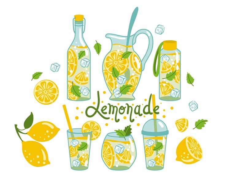 Zelfgemaakte limonade Set illustratie vers drankje met citroen Vector