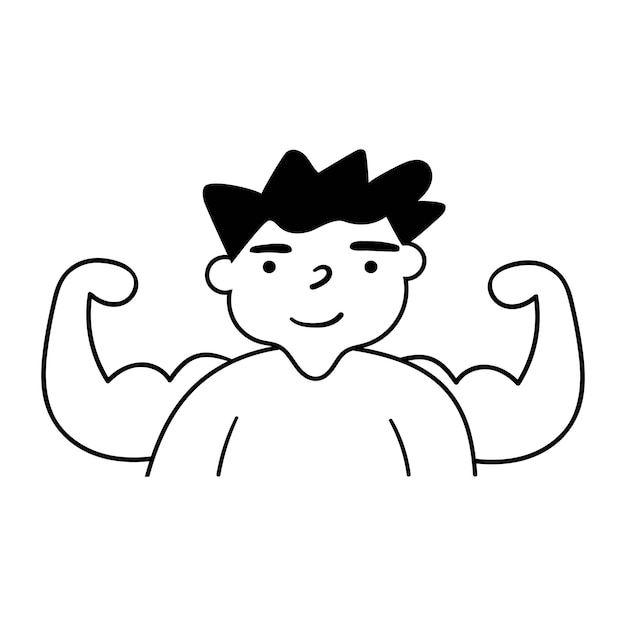 Vector zelfvertrouwen jonge jongen. sterke armen achter zijn rug. overzicht pictogram. illustratie op witte achtergrond