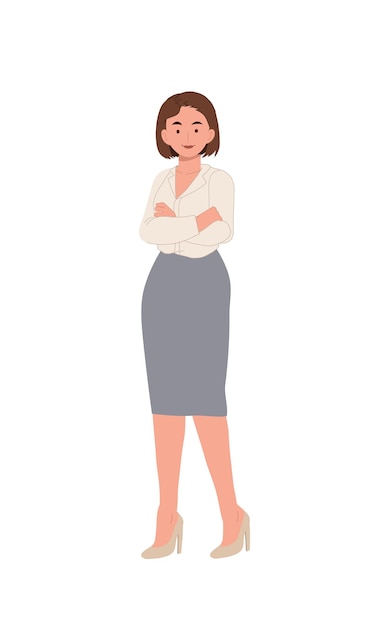 Zelfverzekerd zakenvrouw concept Aantrekkelijke succesvolle zakenvrouw Flat vector cartoon illustraties