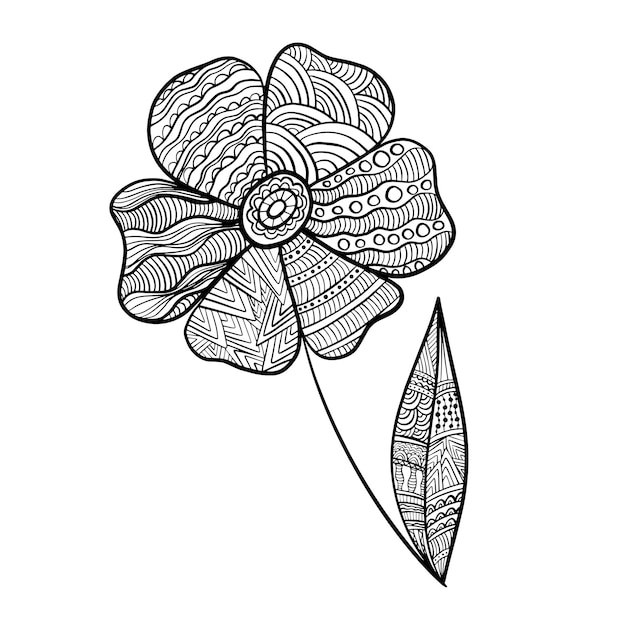 Zen doodle antistress coloring page flower coloring book page for adults and children vector hand dr