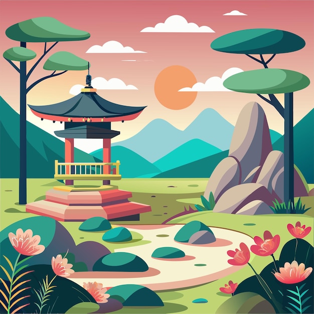 Vector zen garden serenity find peace in the midst of chaos with a minimalist japanese garden