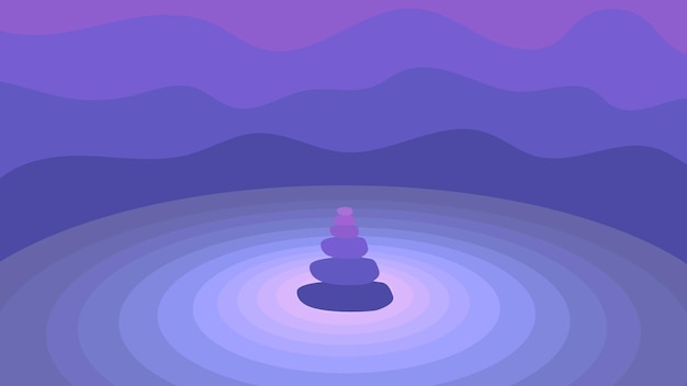 Vector zen stones on abstract blue purple background peace of mind calming mind relax harmony balance vecto