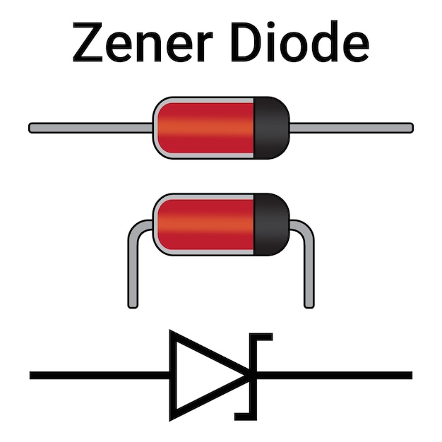 Zenerdiode en symbool. Elektronisch onderdeel. Natuurkunde onderwijs wetenschap.