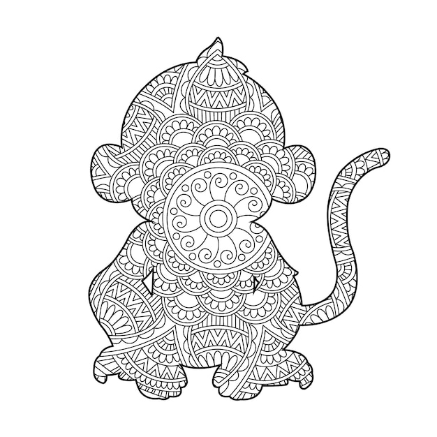 Zentangle aap mandala kleurplaat voor volwassenen dier kleurboek anti-stressprogramma kleurplaat