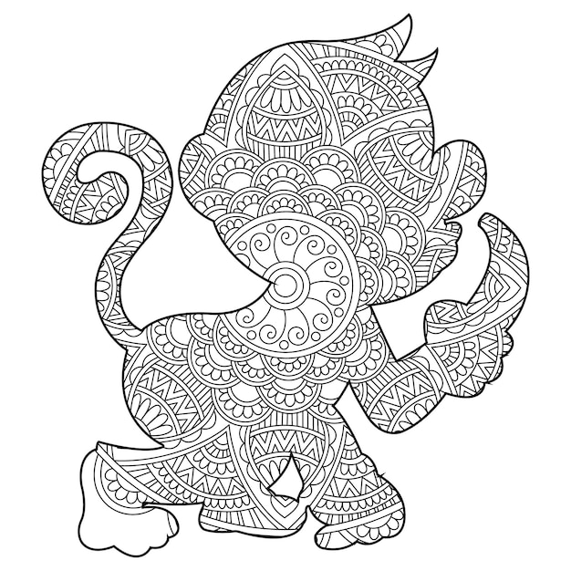 Zentangle aap mandala kleurplaat voor volwassenen dier kleurboek anti-stressprogramma kleurplaat