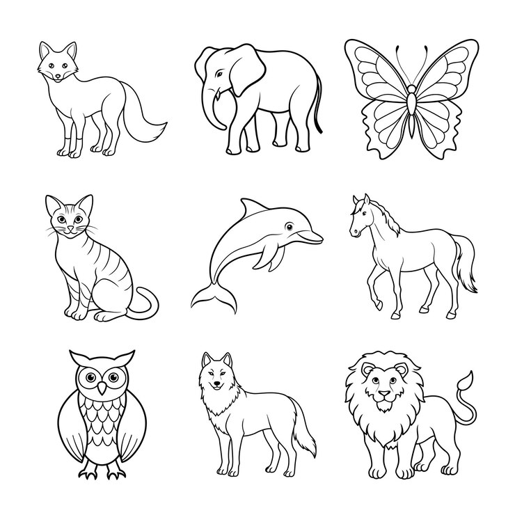 Vector zentangle animals coloring page bundle with elephants lions wolves and more intricate designs