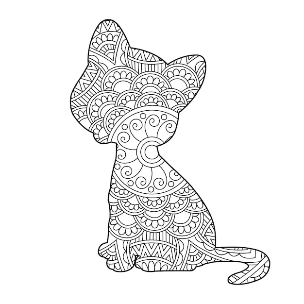 성인을 위한 Zentangle 고양이 만다라 색칠 페이지 크리스마스 고양이 꽃 동물 안티 스트레스 색칠하기 책