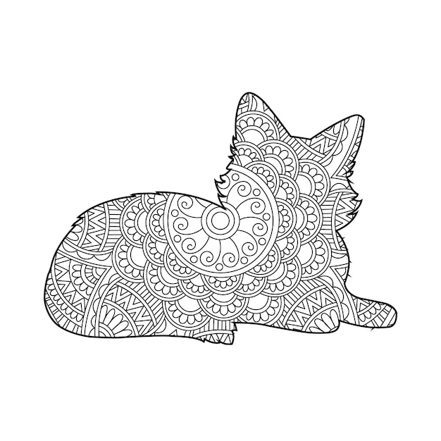 벡터 성인을 위한 zentangle 고양이 만다라 색칠 페이지 크리스마스 고양이 꽃 동물 안티 스트레스 색칠하기 책