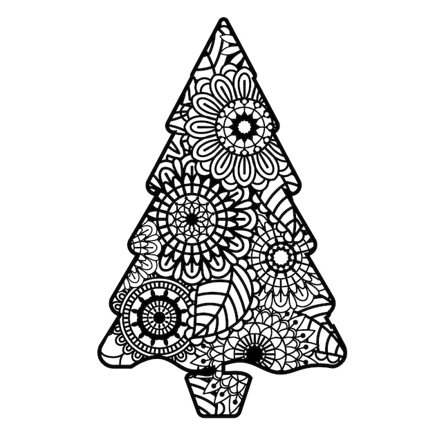 zentangle christmas decor isolated on white background