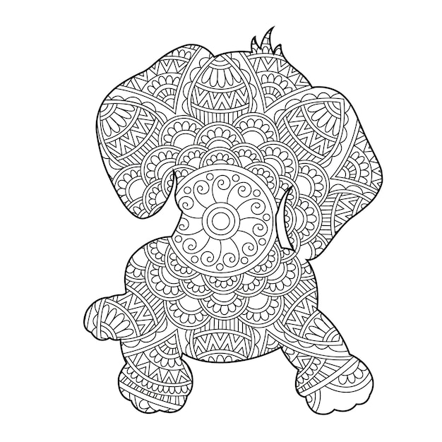 Zentangle dog mandala coloring page for adults christmas dog and floral animal coloring book antistr